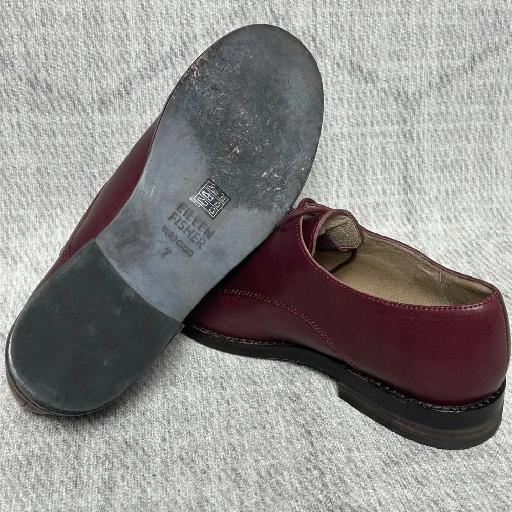 Eileen Fisher Milo‎ Leather Oxfords Maroon Burgundy Dress Shoes Classic Womens 7